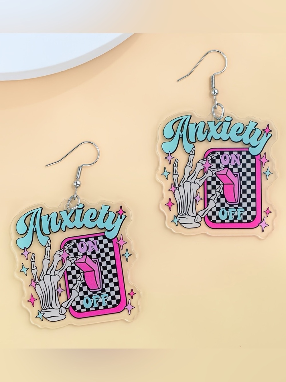Anxiety Acrylic Dangle Earrings Retro Skeleton Switch Statement Cute Goth Alt